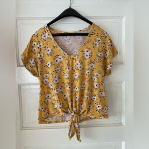 Floral Yellow Tie-Front Women's Top